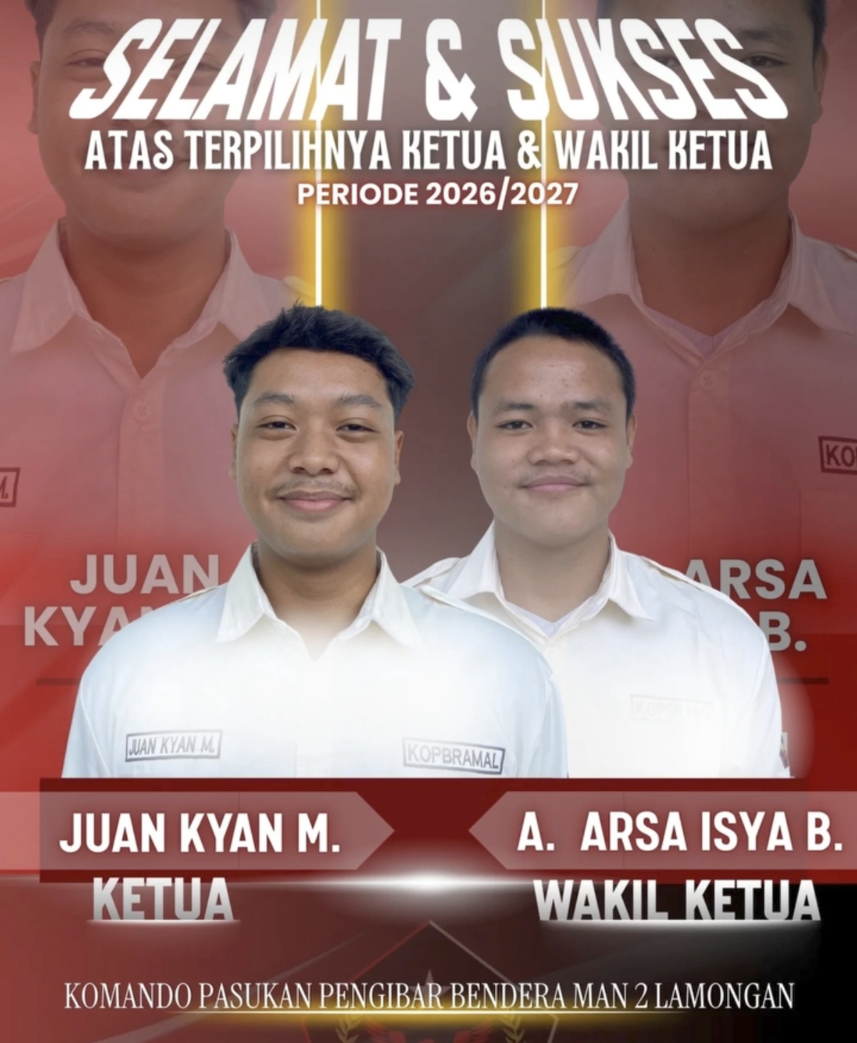 Semangat Baru di Ekstrakurikuler Paskibraka MAN 2 Lamongan, Juan Kyan M. dan A. Arsa Isya B. Resmi Pimpin KOPBRAMAL Periode 2026/2027